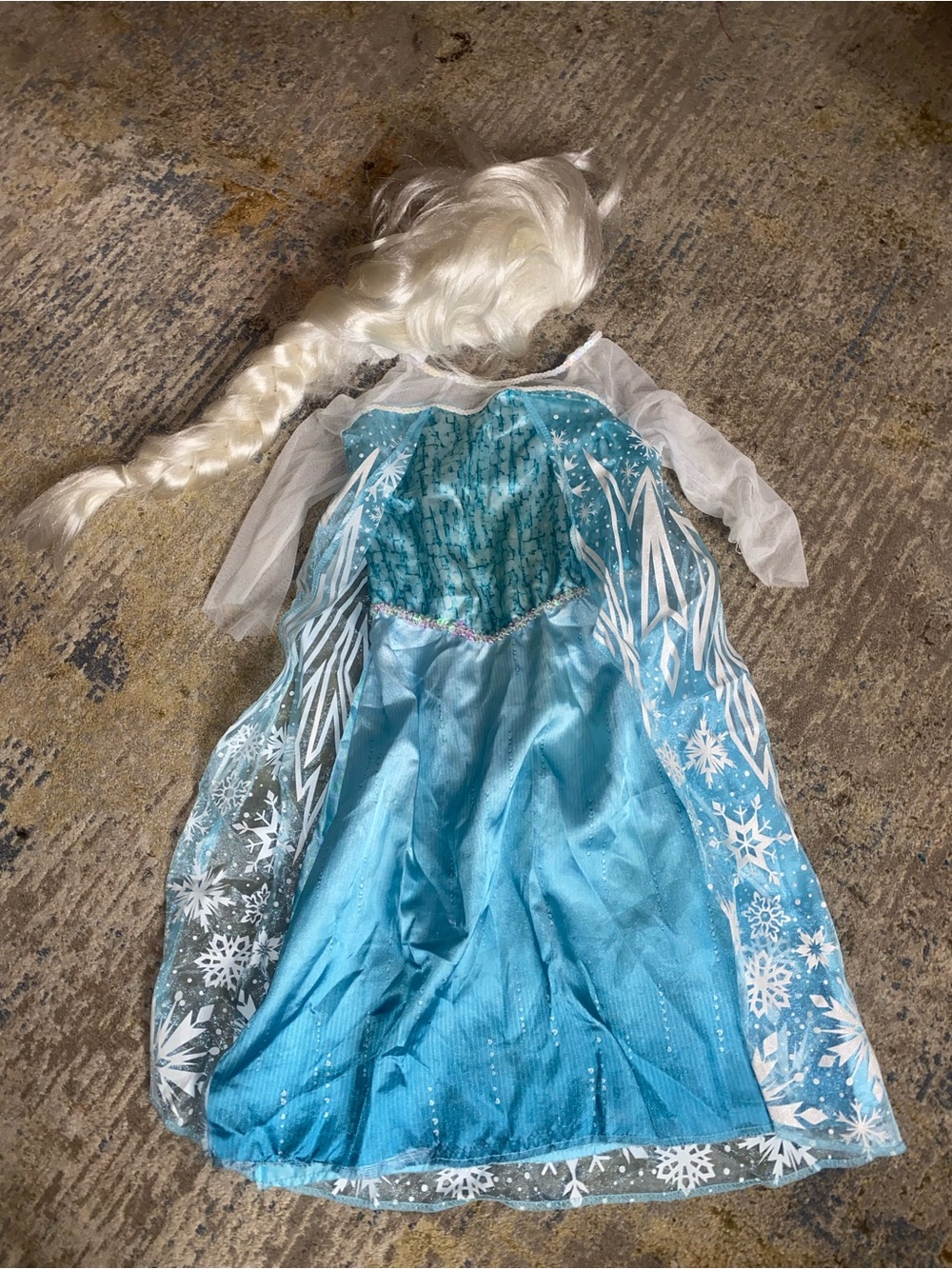 Disney Elsa Light Blue Sparkle Royal Dress with White Braided Wig